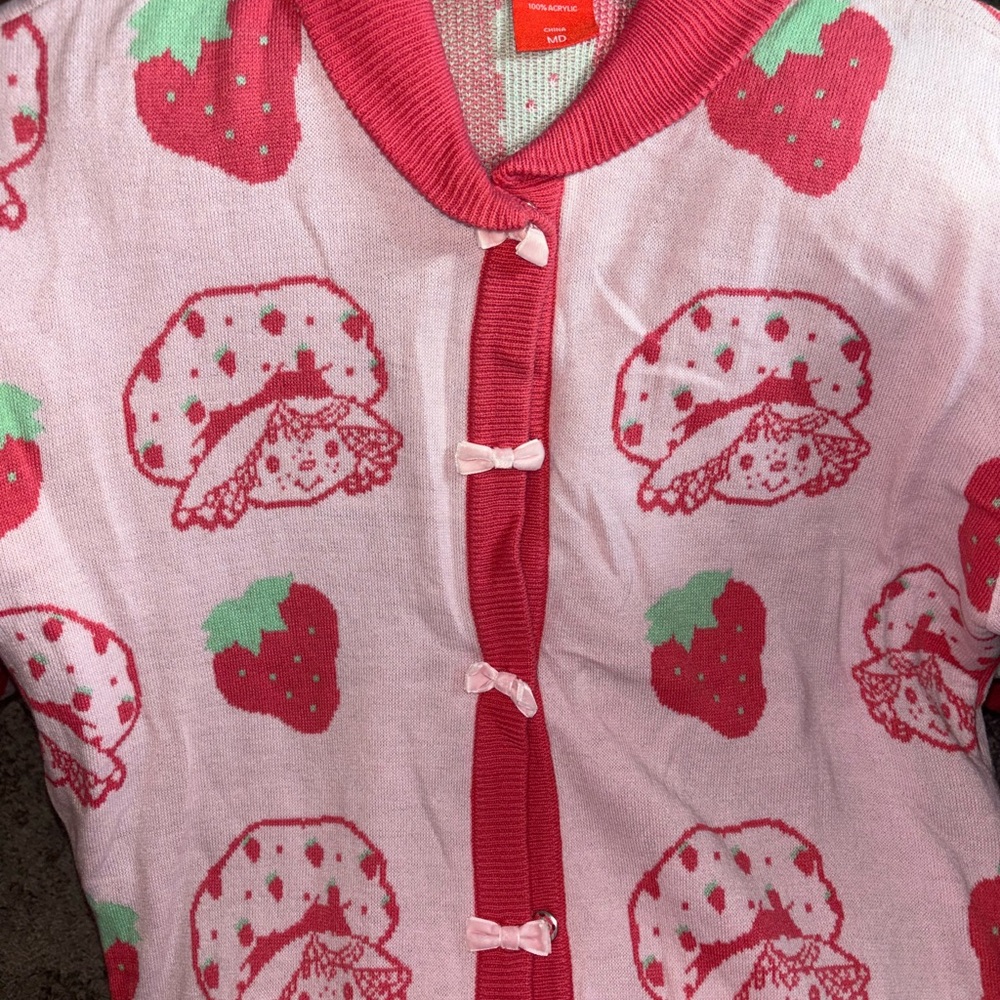 Pink Strawberry Print Cardigan